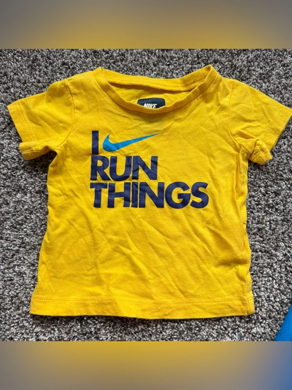 Nike Yellow 'I Run Things' Tee with Navy & Bright Blue Athletic Shorts - Picture 2 of 5